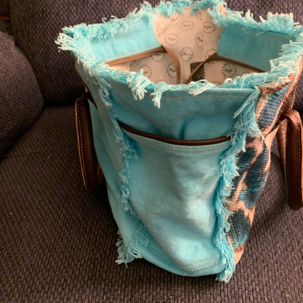 Myra Bag Turquoise And Brown Patterned Shoulder B… - image 2